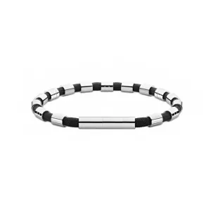 Stylish bracelet featuring alternating silver metal and black cord segments, creating a modern and sleek design.